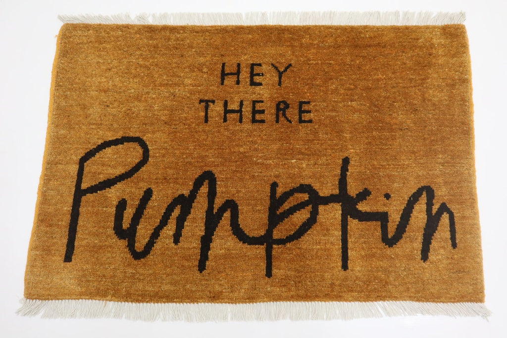 Hey There Pumpkin Hand-Knotted Afghan Wool Doormat - 2x3 ft Oriental Entryway Rug
