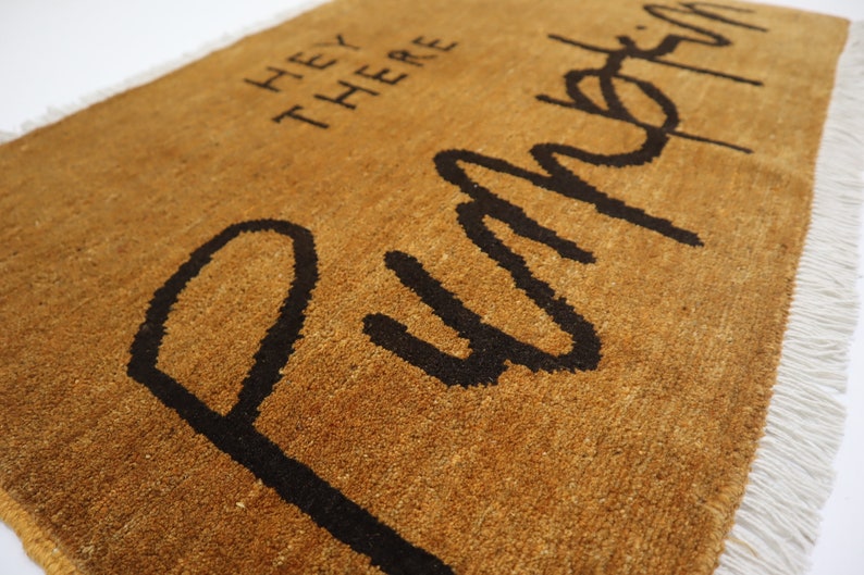 Hey There Pumpkin Hand-Knotted Afghan Wool Doormat - 2x3 ft Oriental Entryway Rug