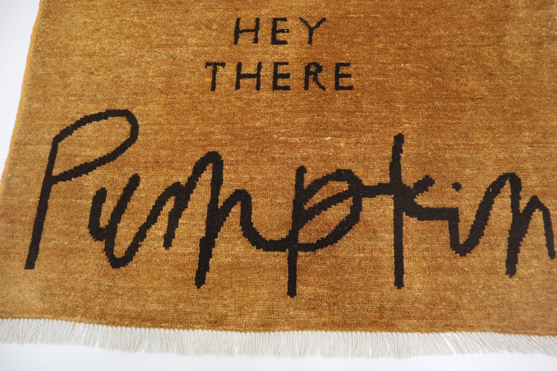 Hey There Pumpkin Hand-Knotted Afghan Wool Doormat - 2x3 ft Oriental Entryway Rug