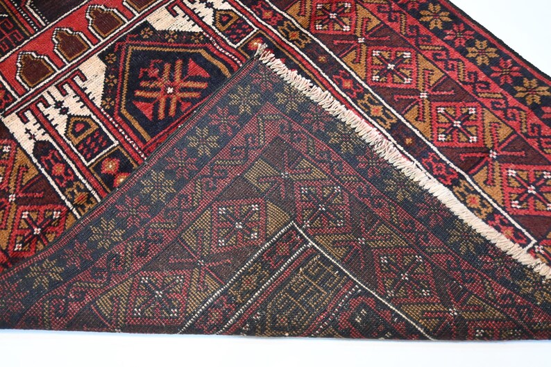Vibrant Red Vintage Afghan Baluchi Handmade Wool Prayer Rug