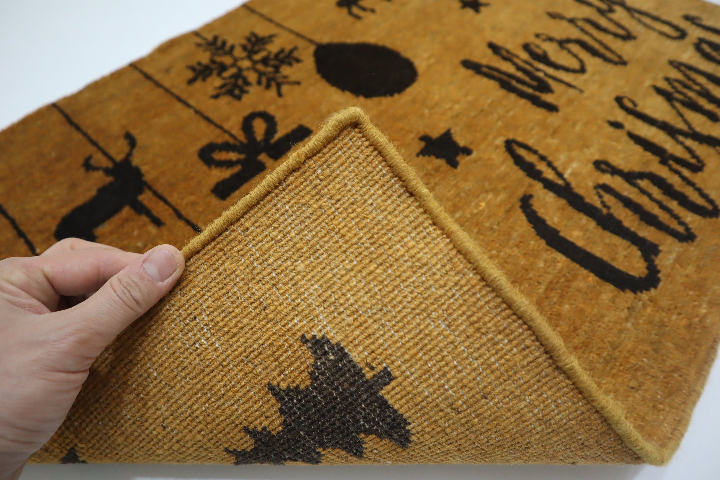 Festive Hand-Knotted Afghan Wool 'Merry Christmas' Doormat - Welcome Mat