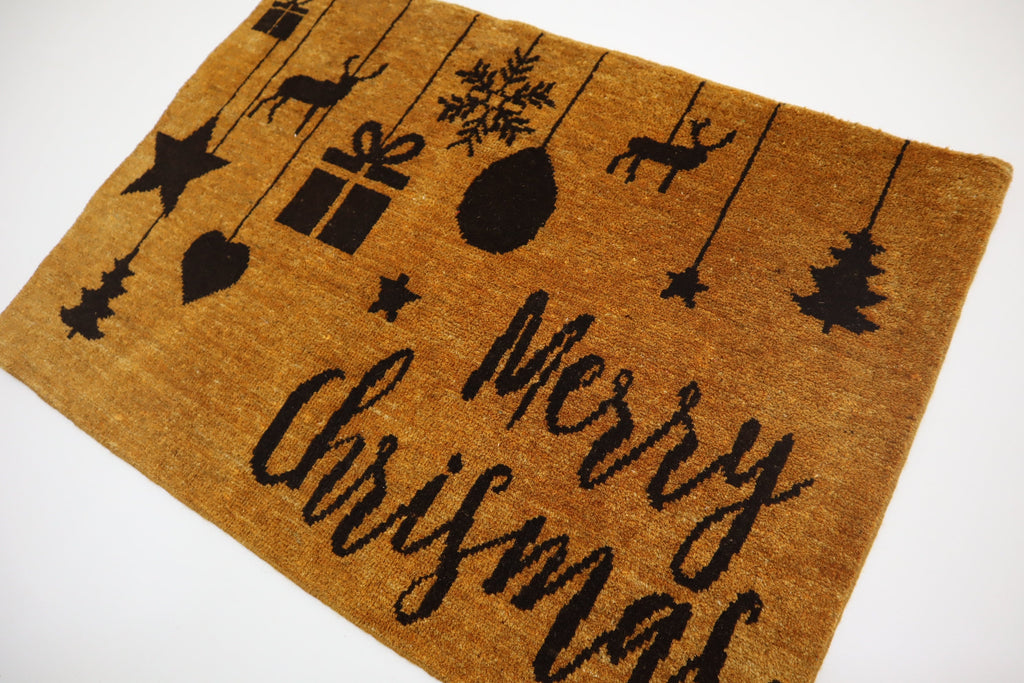 Festive Hand-Knotted Afghan Wool 'Merry Christmas' Doormat - Welcome Mat