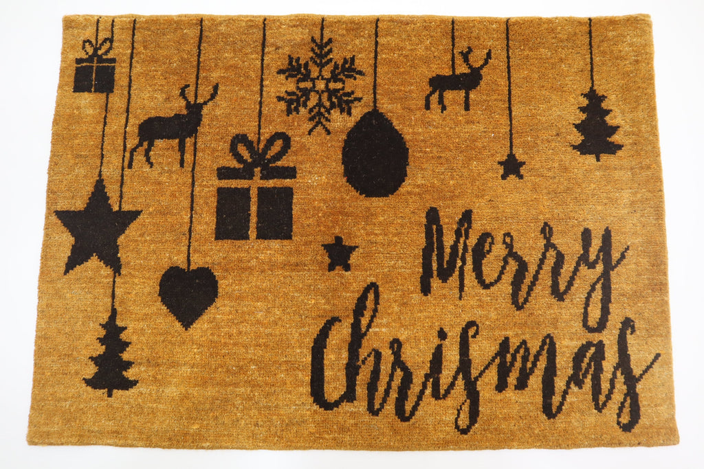 Festive Hand-Knotted Afghan Wool 'Merry Christmas' Doormat - Welcome Mat