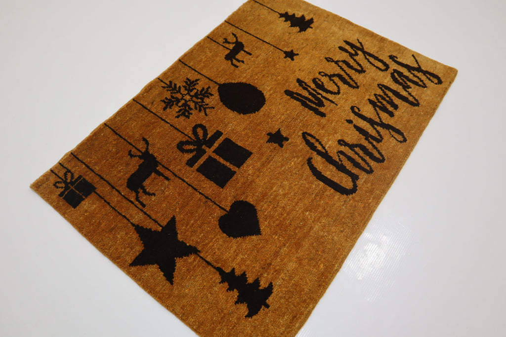 Festive Hand-Knotted Afghan Wool 'Merry Christmas' Doormat - Welcome Mat