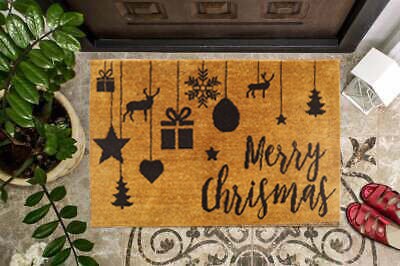 Festive Hand-Knotted Afghan Wool 'Merry Christmas' Doormat - Welcome Mat