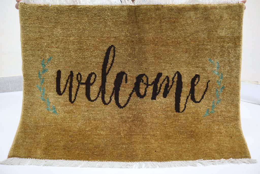 Handmade Afghan Wool Welcome Doormat Rug - 2x3 Feet Entryway Accent Mat