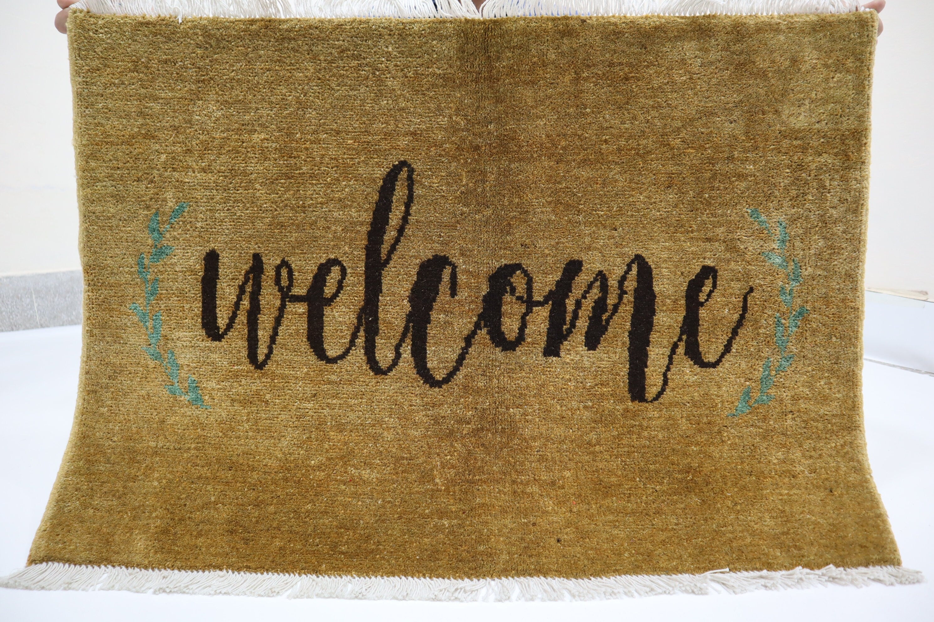 Handmade Afghan Wool Welcome Doormat Rug - 2x3 Feet Entryway Accent Mat