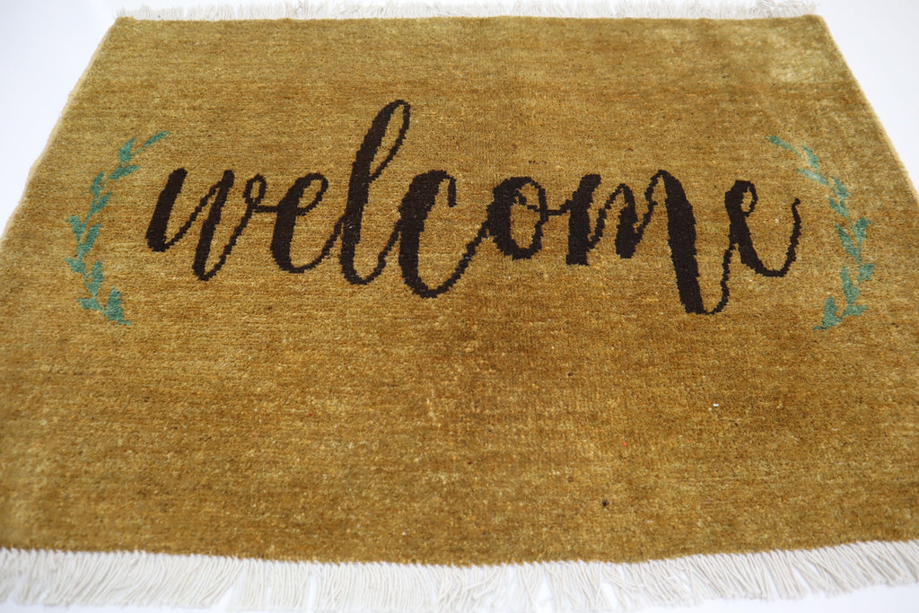 Handmade Afghan Wool Welcome Doormat Rug - 2x3 Feet Entryway Accent Mat