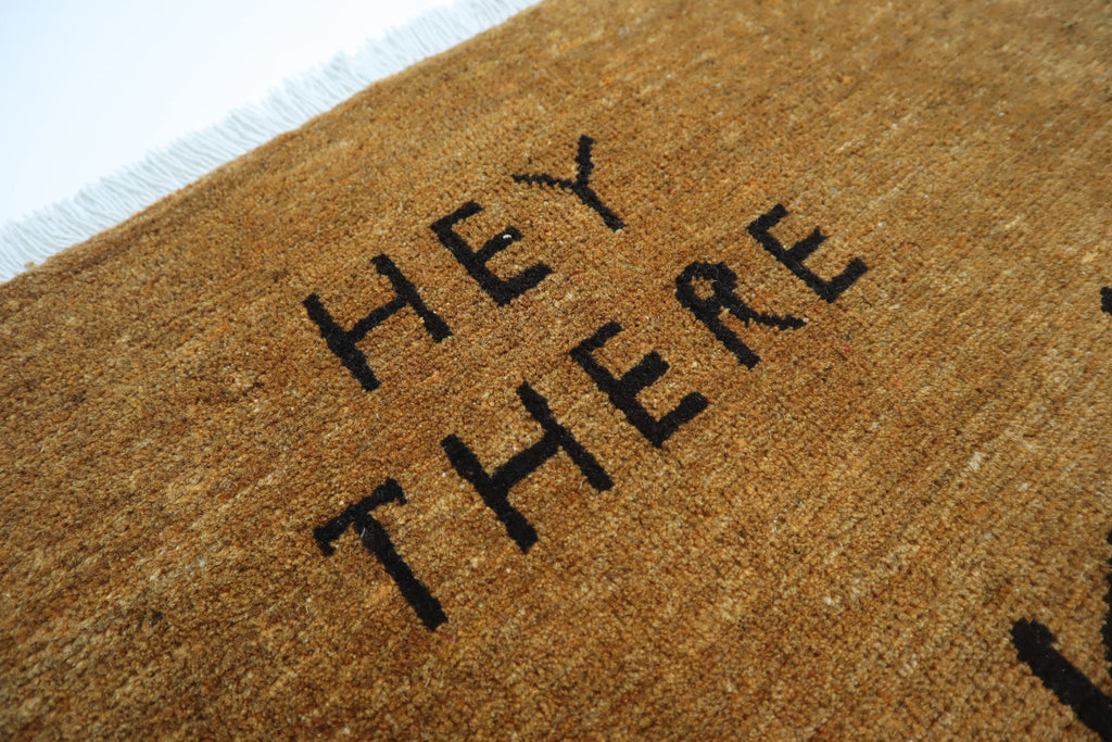 Hey There Pumpkin Hand-Knotted Afghan Wool Doormat - 2x3 ft Oriental Entryway Rug
