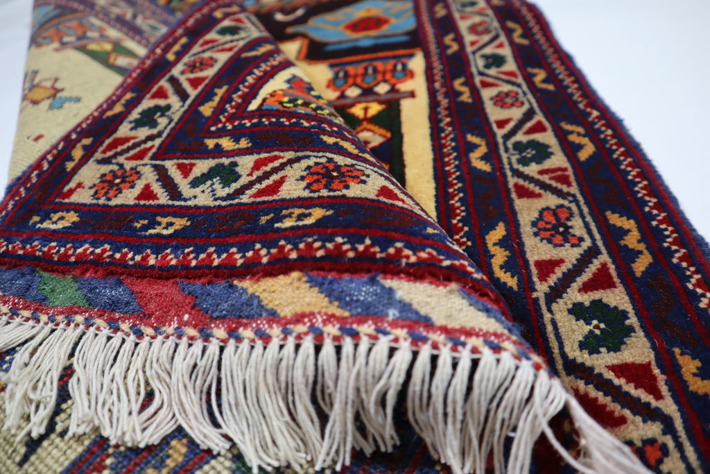 Handmade Wool Afghan Prayer Rug, 2'9x4'4 ft, High Pile Oriental Turkmen Design