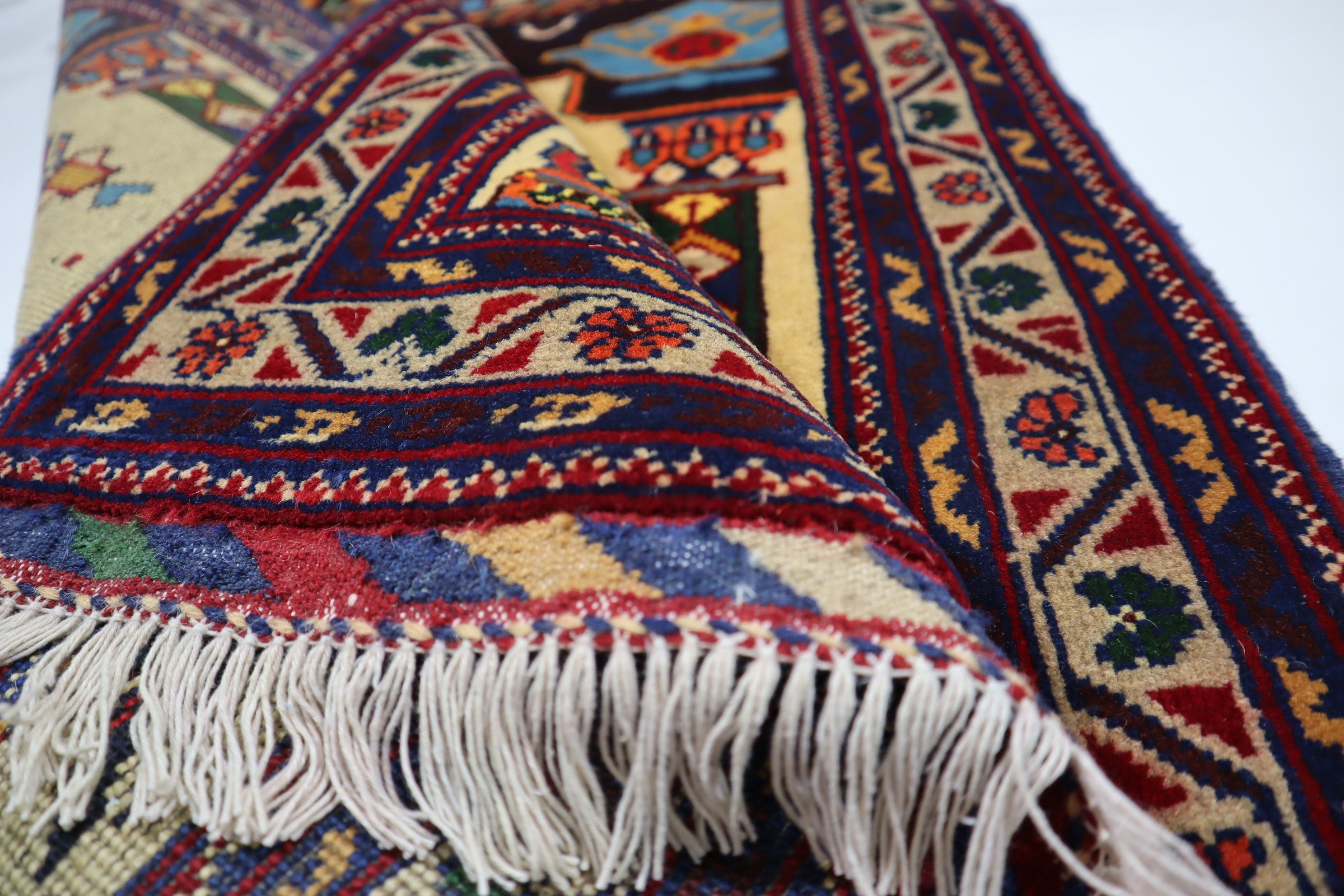 Handmade Wool Afghan Prayer Rug, 2'9x4'4 ft, High Pile Oriental Turkmen Design