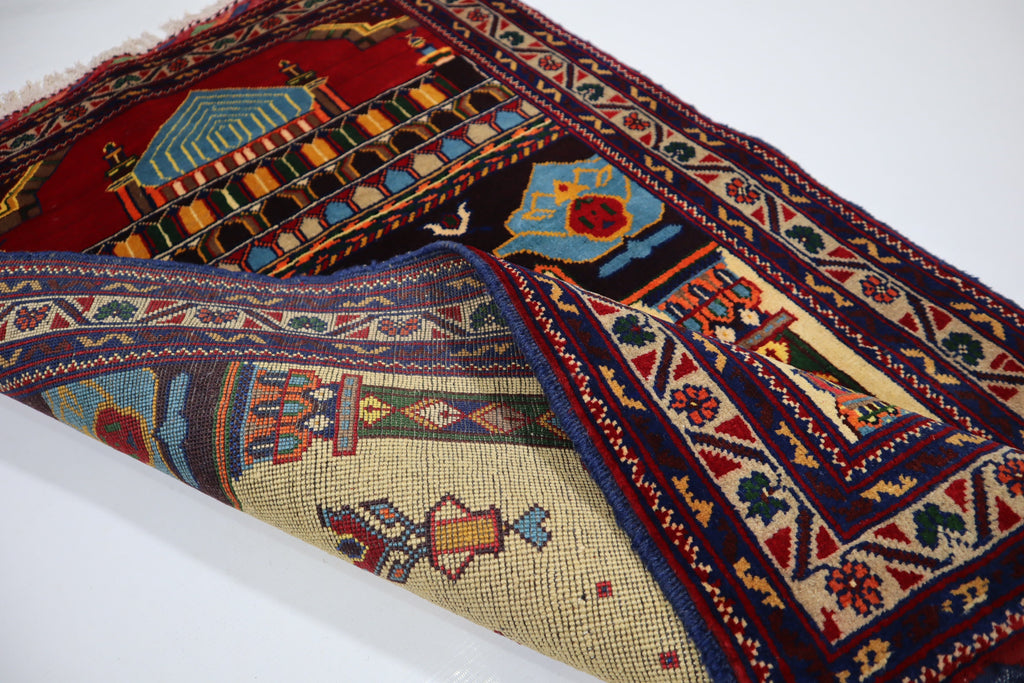 Handmade Wool Afghan Prayer Rug, 2'9x4'4 ft, High Pile Oriental Turkmen Design