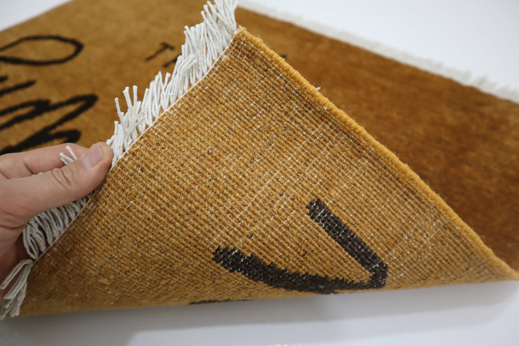 Hey There Pumpkin Hand-Knotted Afghan Wool Doormat - 2x3 ft Oriental Entryway Rug