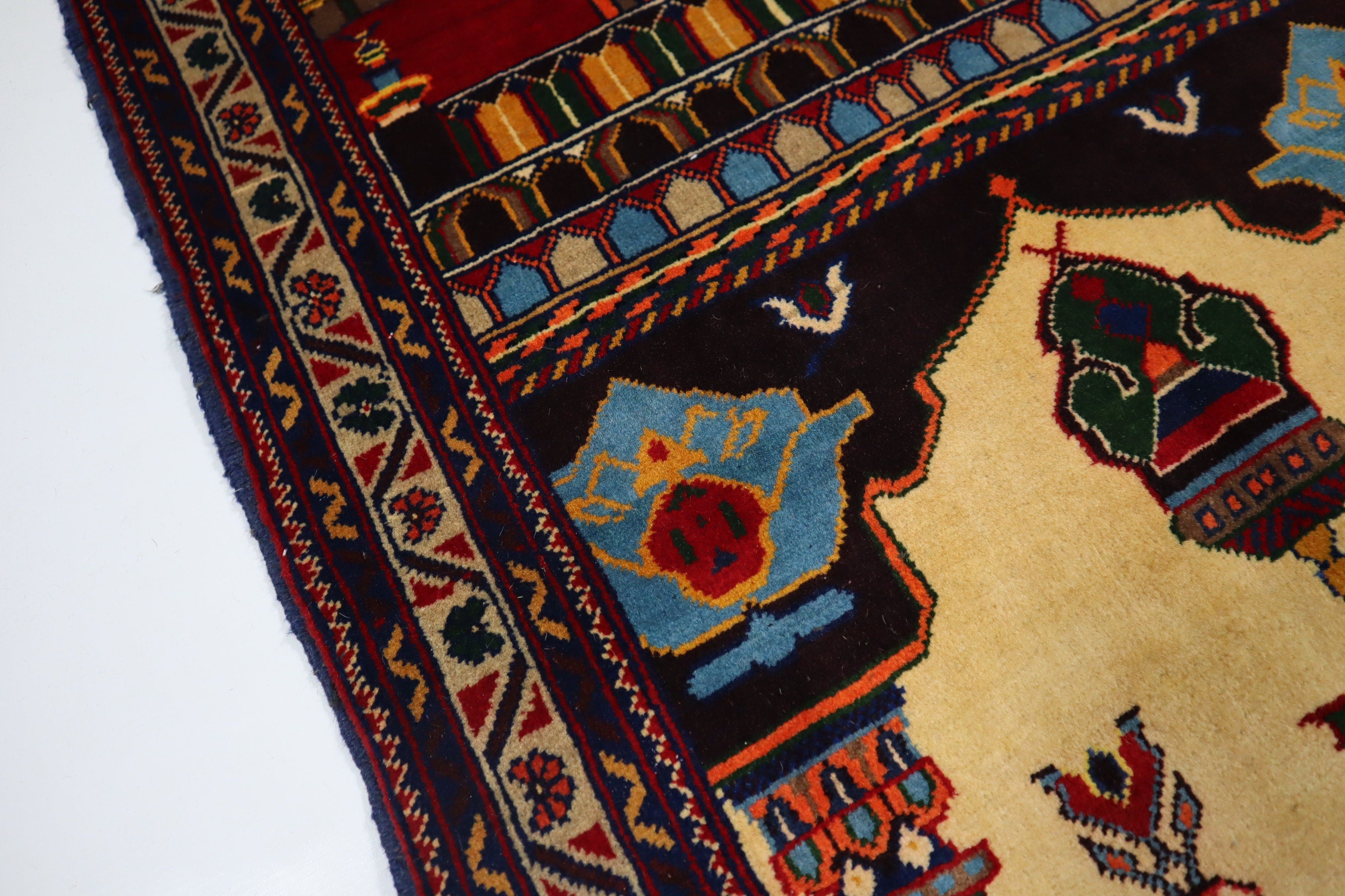 Handmade Wool Afghan Prayer Rug, 2'9x4'4 ft, High Pile Oriental Turkmen Design