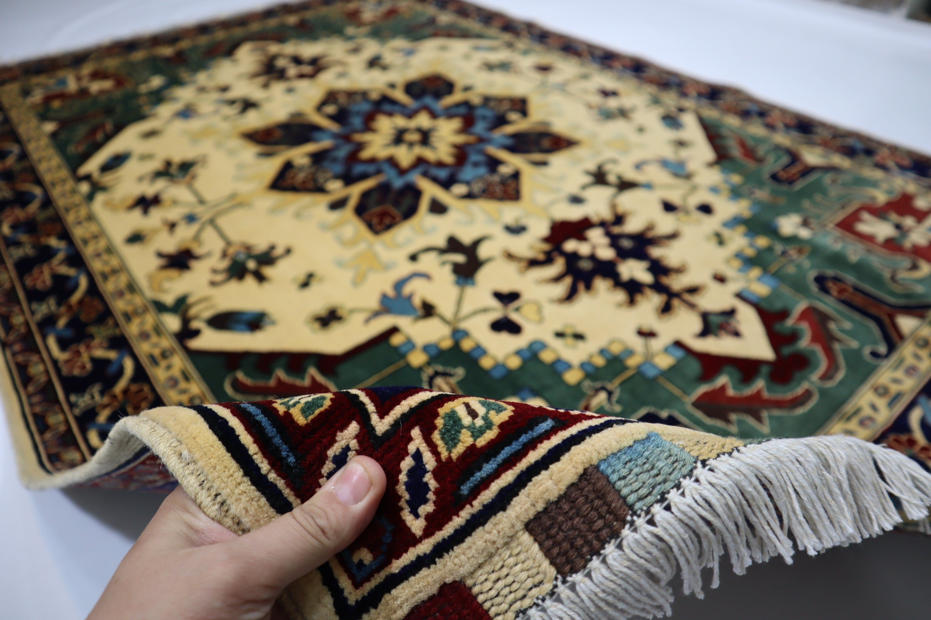 Heriz Wool Area Rug 5'6"x8'1", Handmade Geometric Turkish Afghan Design