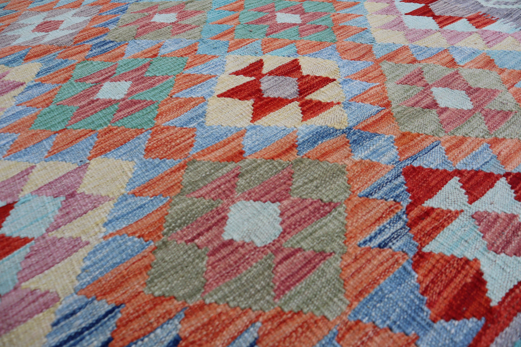 Authentic Hand-Knotted Afghan Kilim Area Rug - Brown, Gray, Orange, Blue Wool