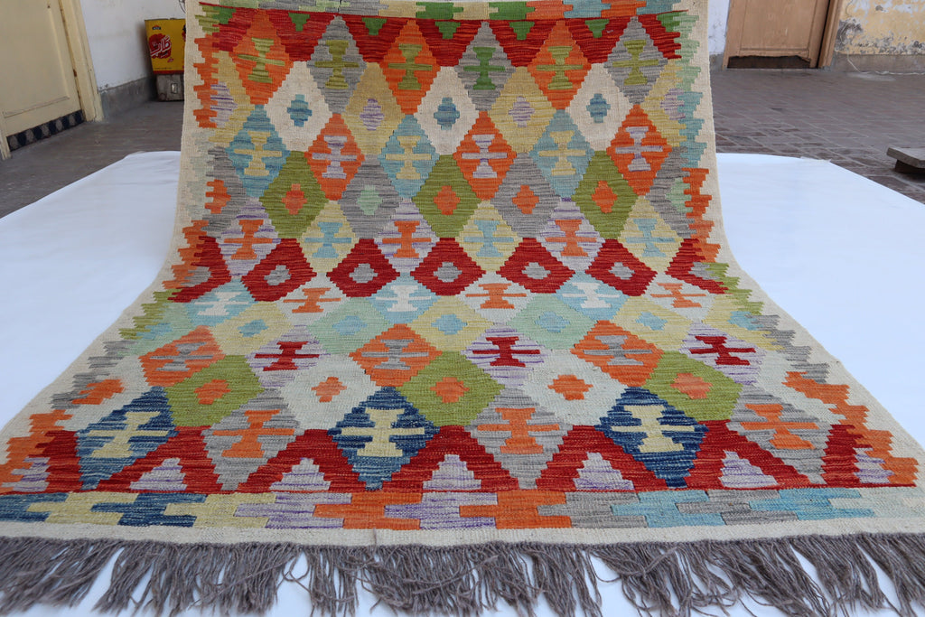 Vibrant Multi-Color 5x7 Afghan Kilim Area Rug - Handmade Wool & Cotton