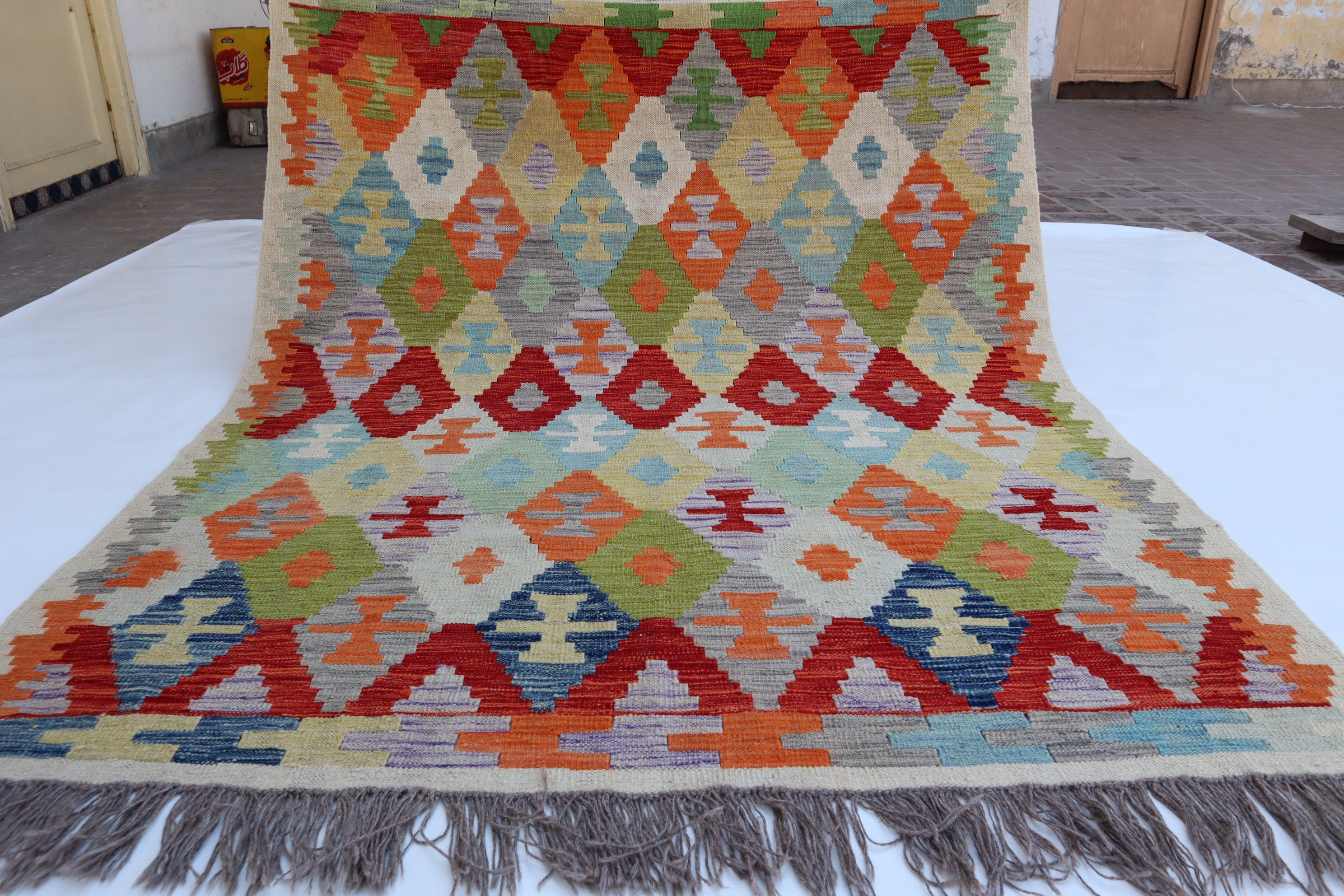 Vibrant Multi-Color 5x7 Afghan Kilim Area Rug - Handmade Wool & Cotton