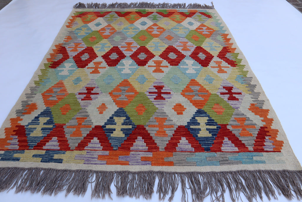 Vibrant Multi-Color 5x7 Afghan Kilim Area Rug - Handmade Wool & Cotton