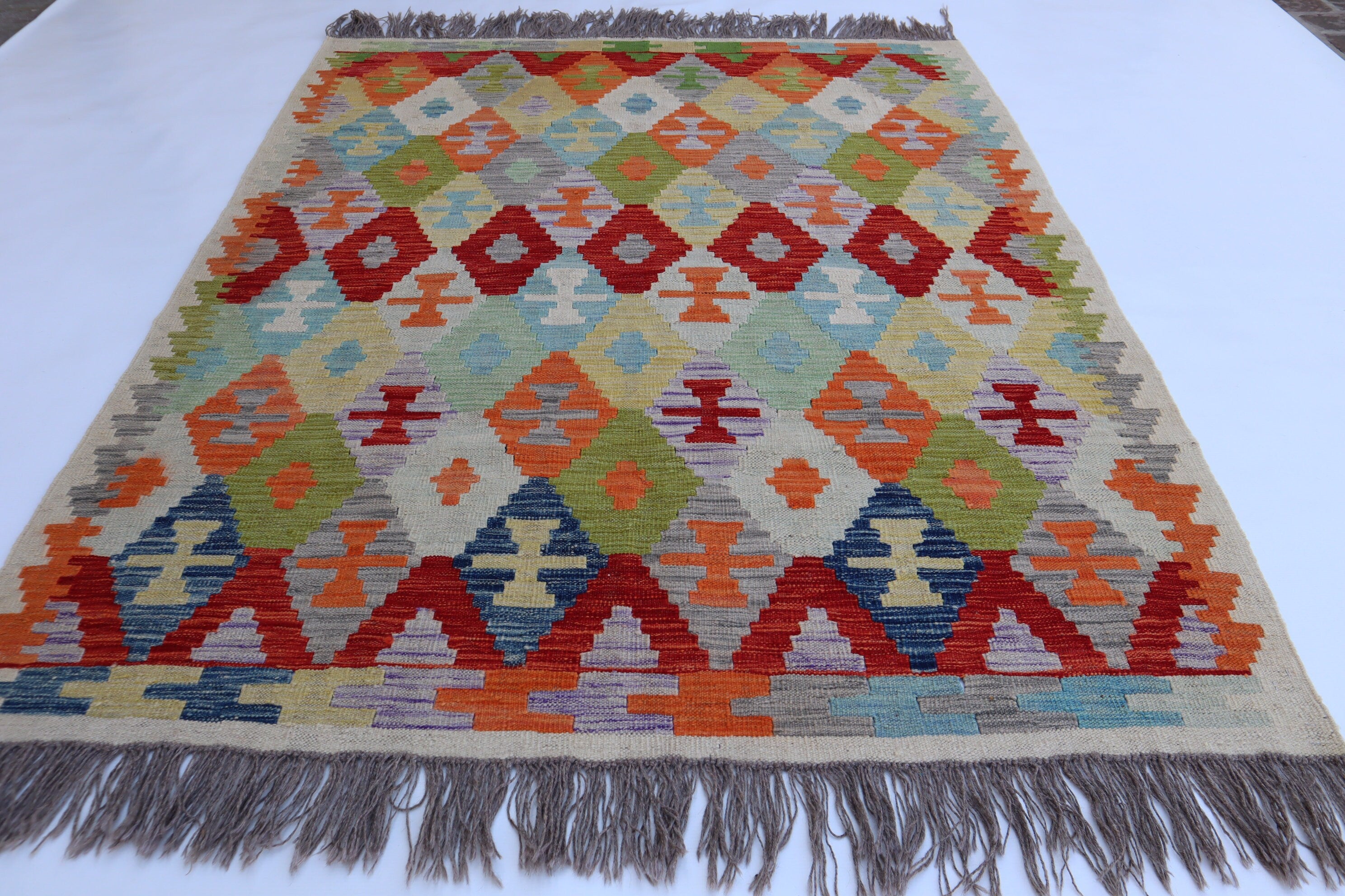 Vibrant Multi-Color 5x7 Afghan Kilim Area Rug - Handmade Wool & Cotton