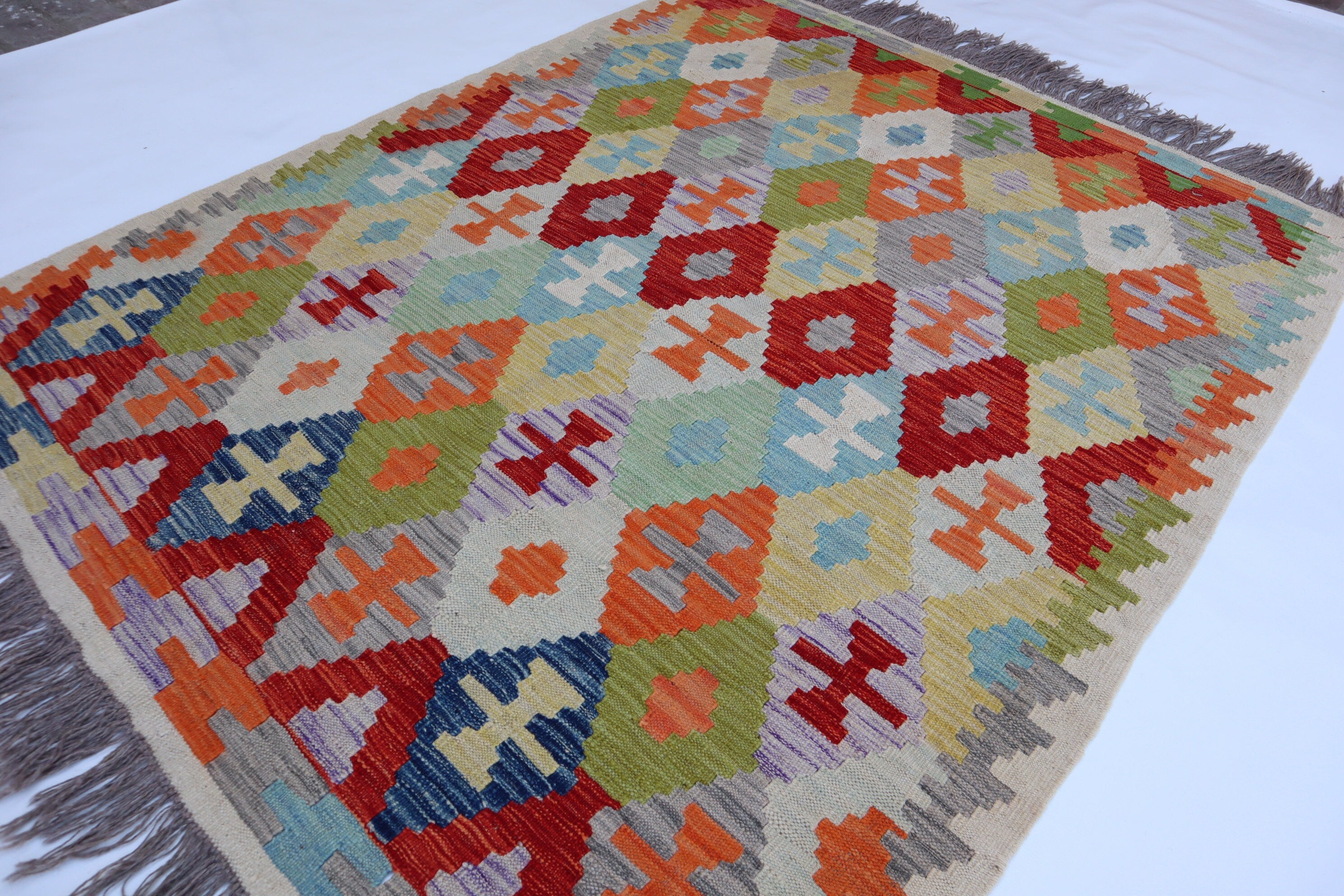 Vibrant Multi-Color 5x7 Afghan Kilim Area Rug - Handmade Wool & Cotton