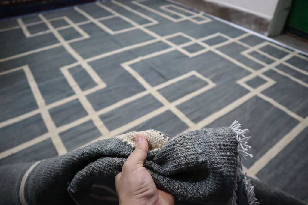 Premium Gray Afghan Handmade Wool Flatweave Kilim Area Rug 11x15 Feet