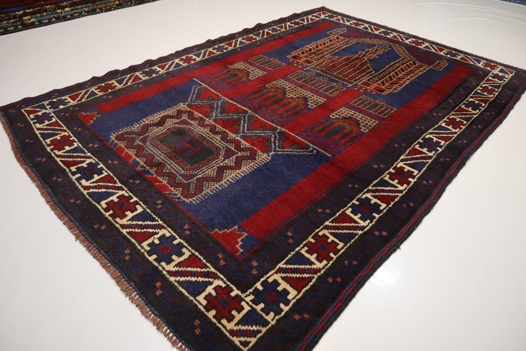 Authentic Large Antique 4'4x6'6 ft Afghan Handmade Wool Prayer Rug