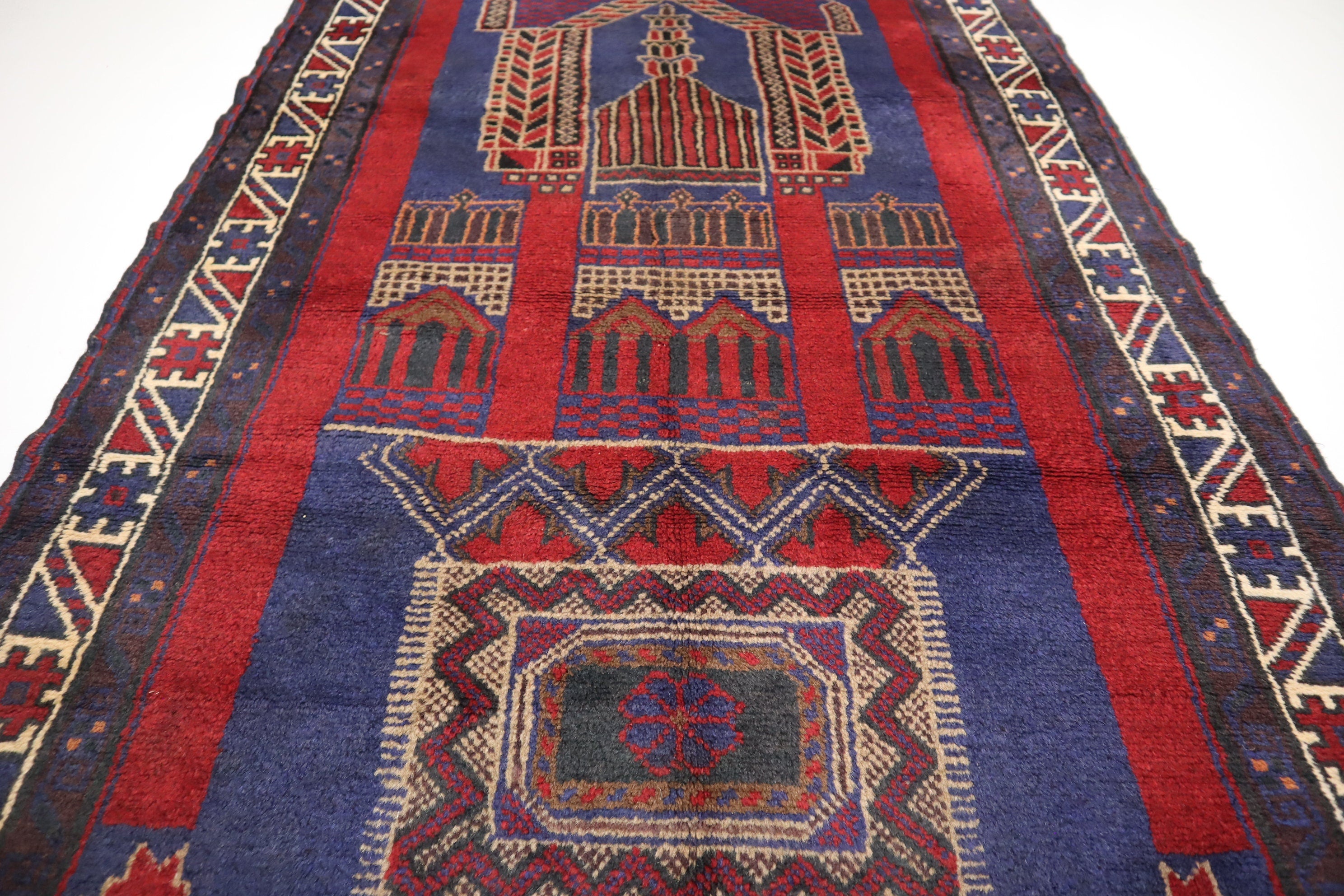 Authentic Large Antique 4'4x6'6 ft Afghan Handmade Wool Prayer Rug
