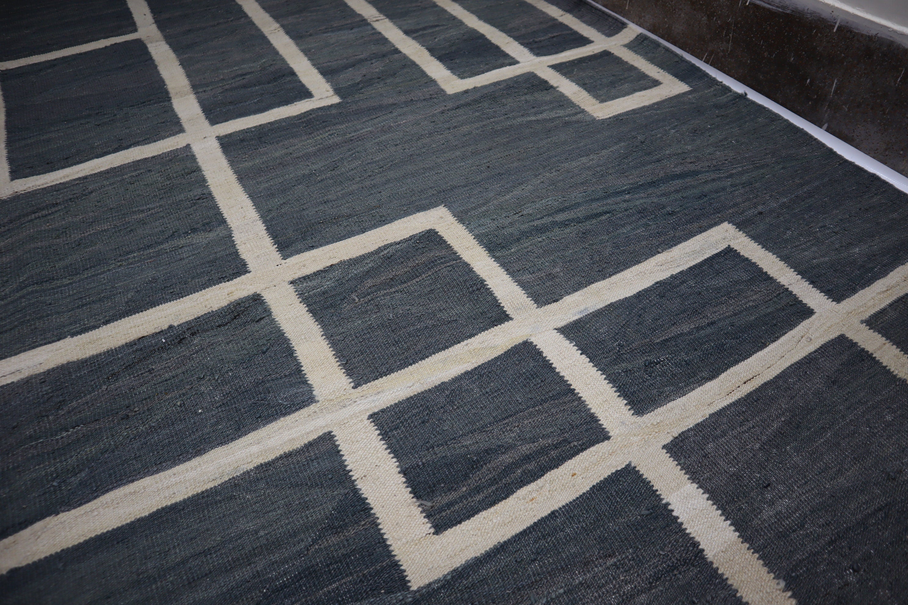 Premium Gray Afghan Handmade Wool Flatweave Kilim Area Rug 11x15 Feet