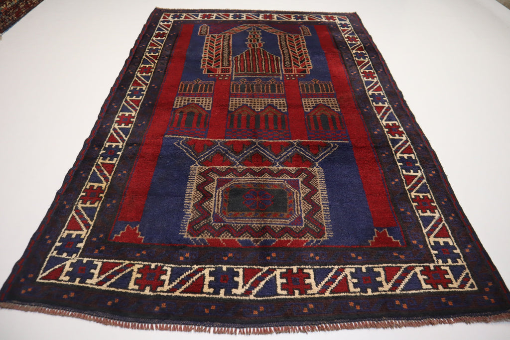Authentic Large Antique 4'4x6'6 ft Afghan Handmade Wool Prayer Rug