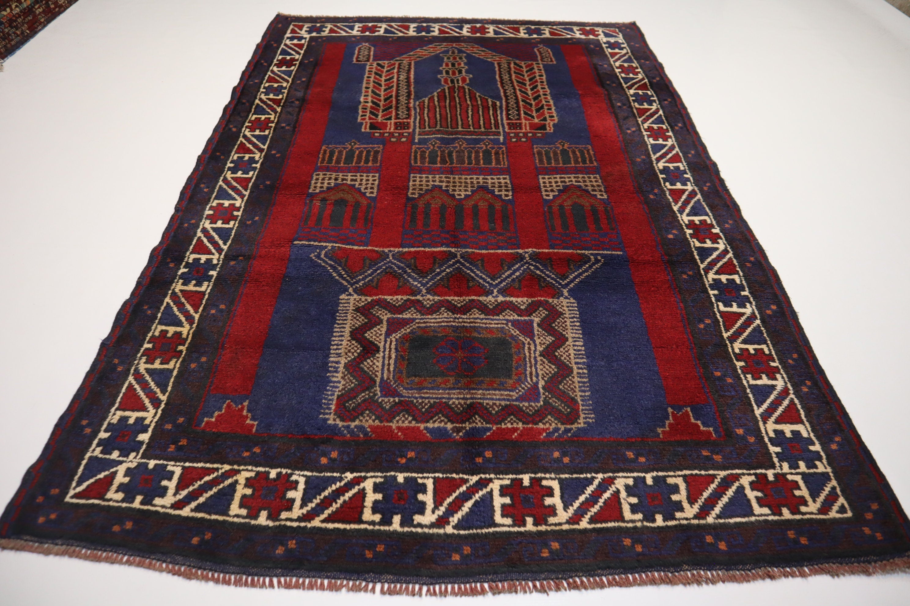 Authentic Large Antique 4'4x6'6 ft Afghan Handmade Wool Prayer Rug