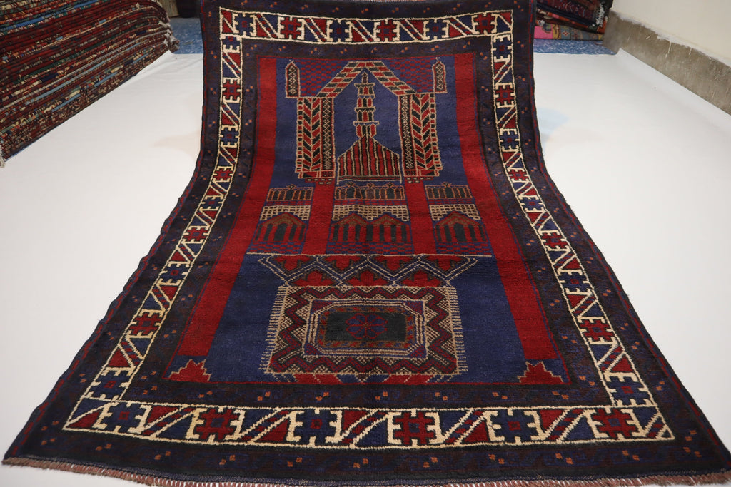 Authentic Large Antique 4'4x6'6 ft Afghan Handmade Wool Prayer Rug