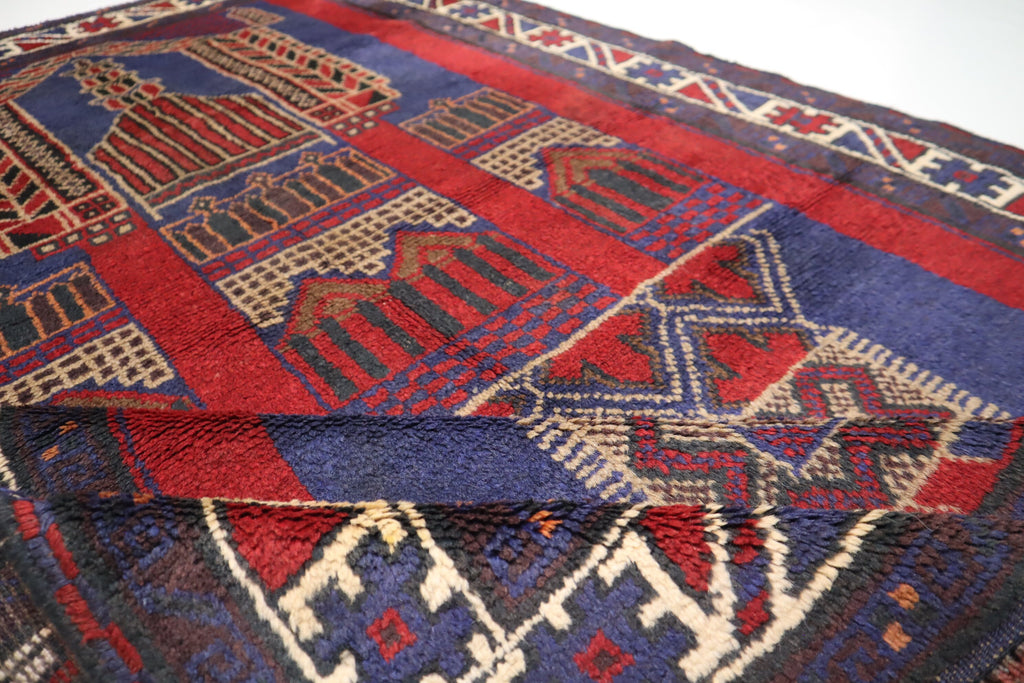 Authentic Large Antique 4'4x6'6 ft Afghan Handmade Wool Prayer Rug