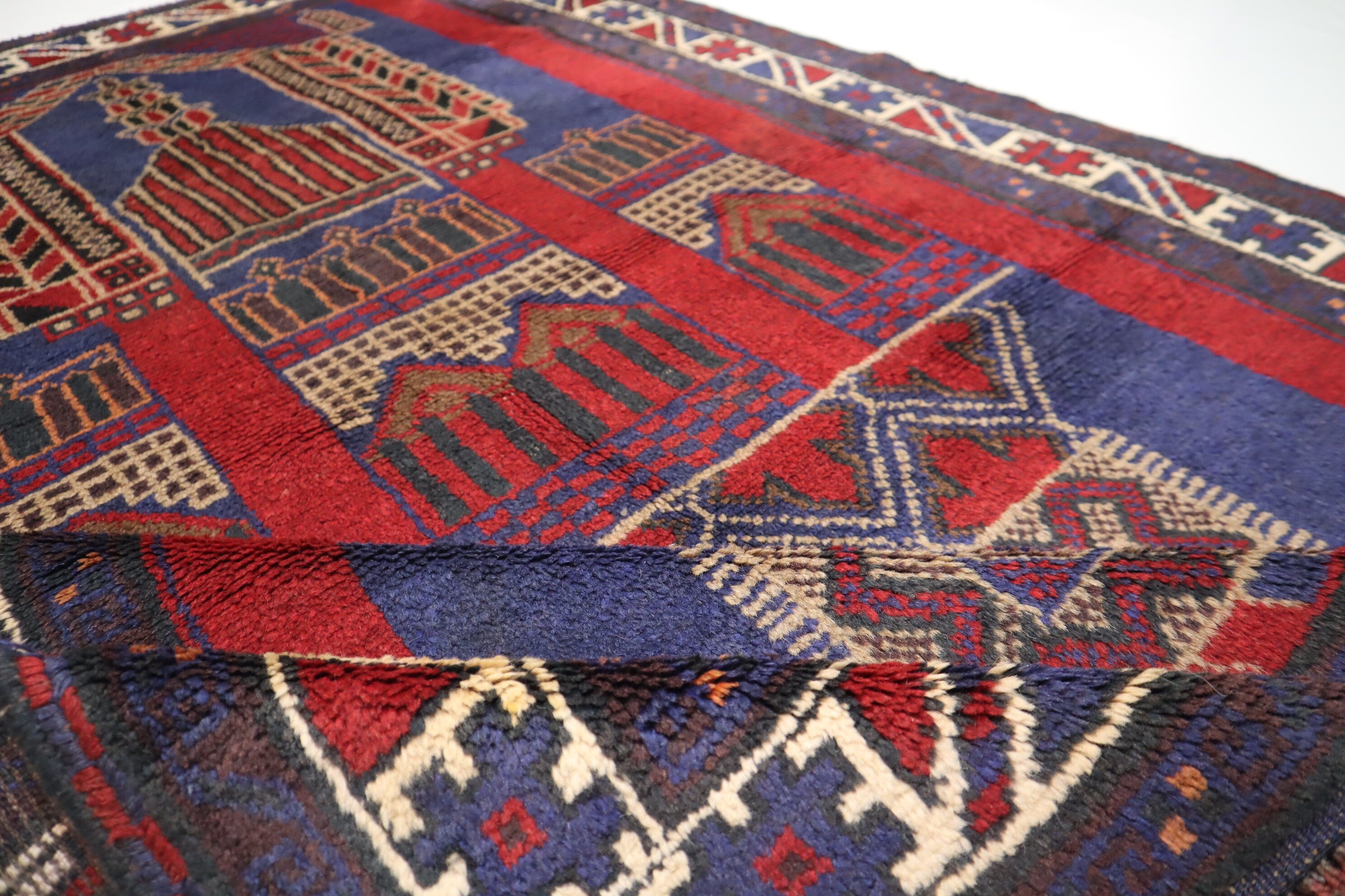 Authentic Large Antique 4'4x6'6 ft Afghan Handmade Wool Prayer Rug