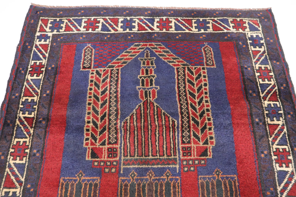 Authentic Large Antique 4'4x6'6 ft Afghan Handmade Wool Prayer Rug