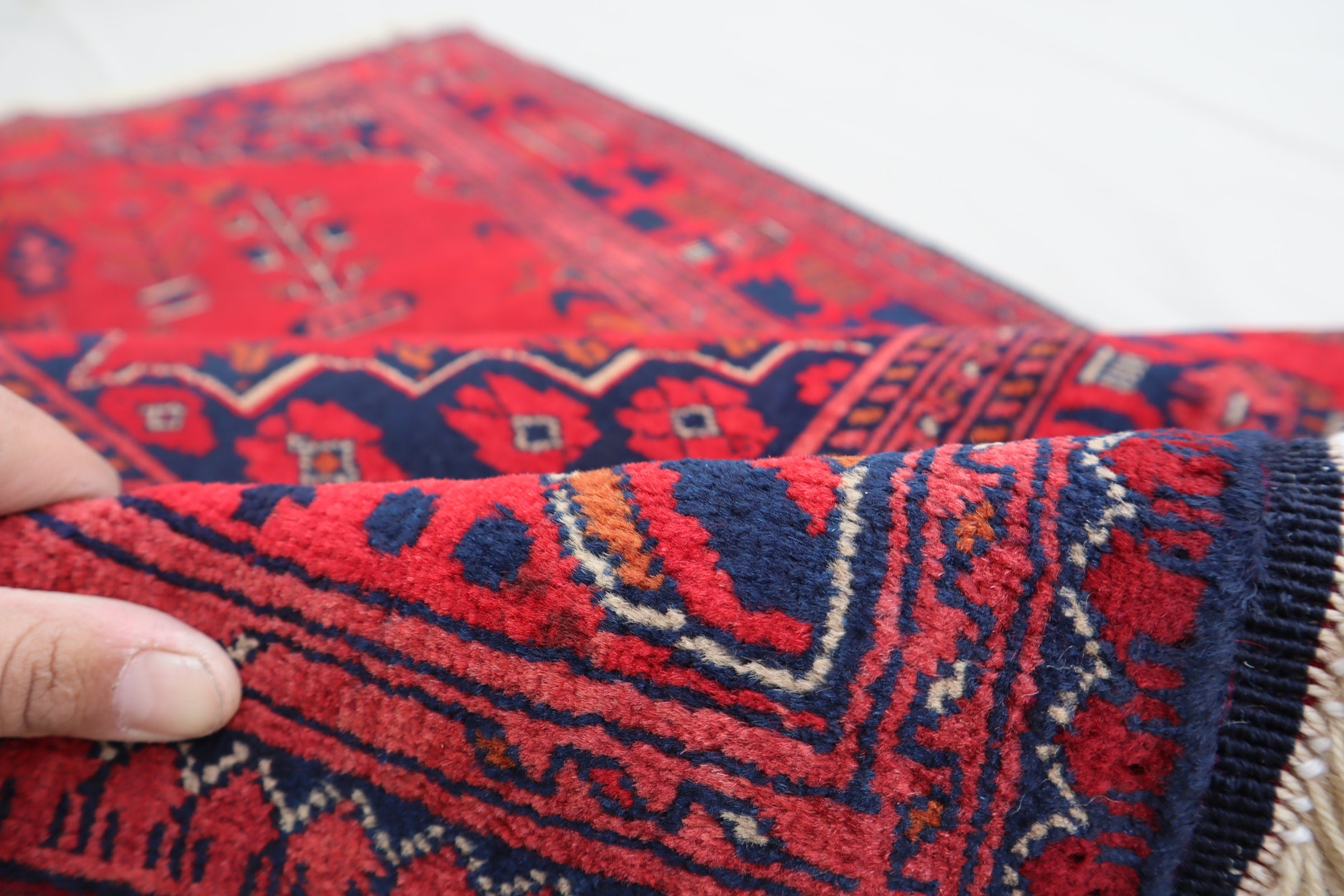 Exquisite 3'4x4'9 Red Belgic Afghan Hand-Knotted Wool Area Rug for Home Decor