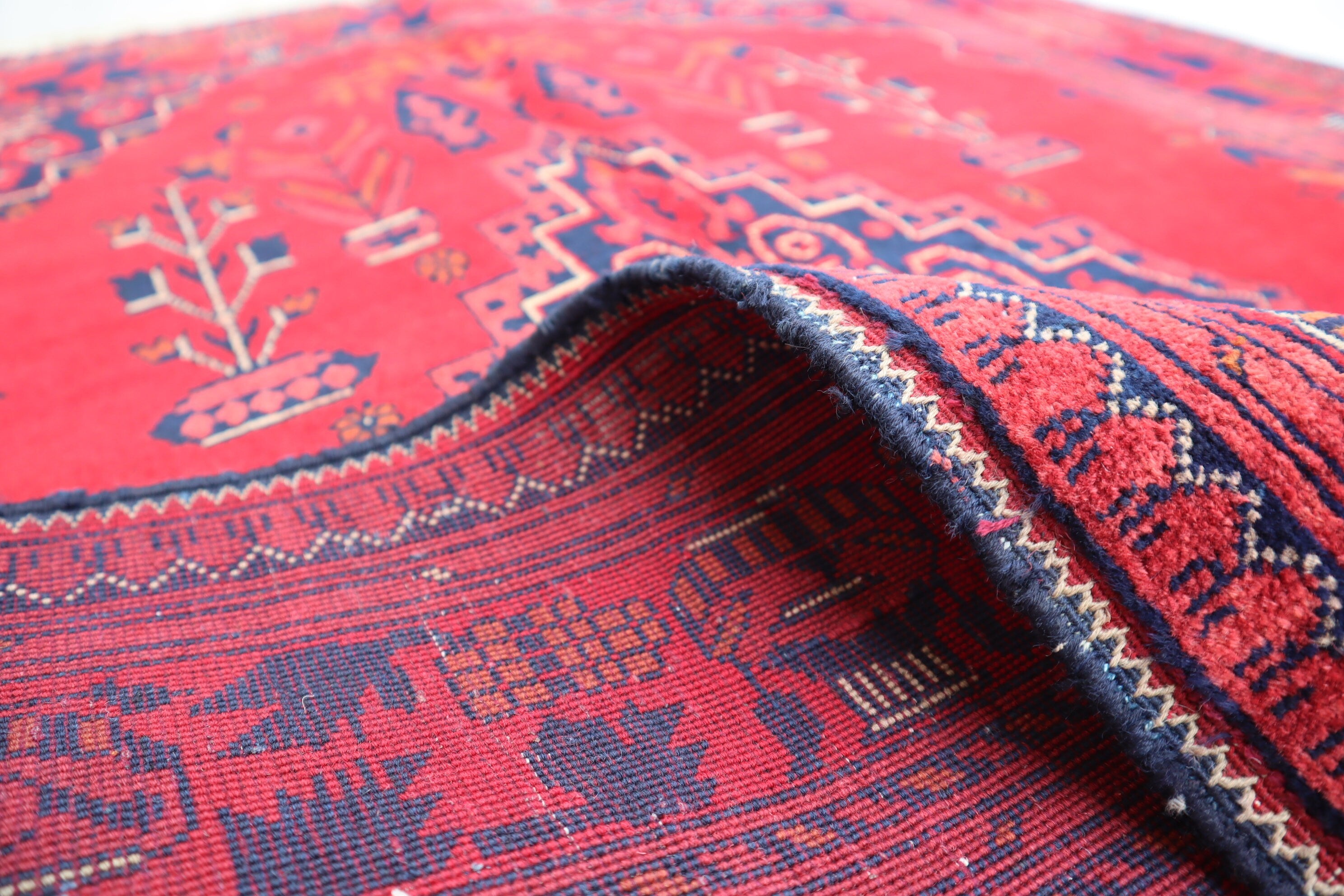 Exquisite 3'4x4'9 Red Belgic Afghan Hand-Knotted Wool Area Rug for Home Decor