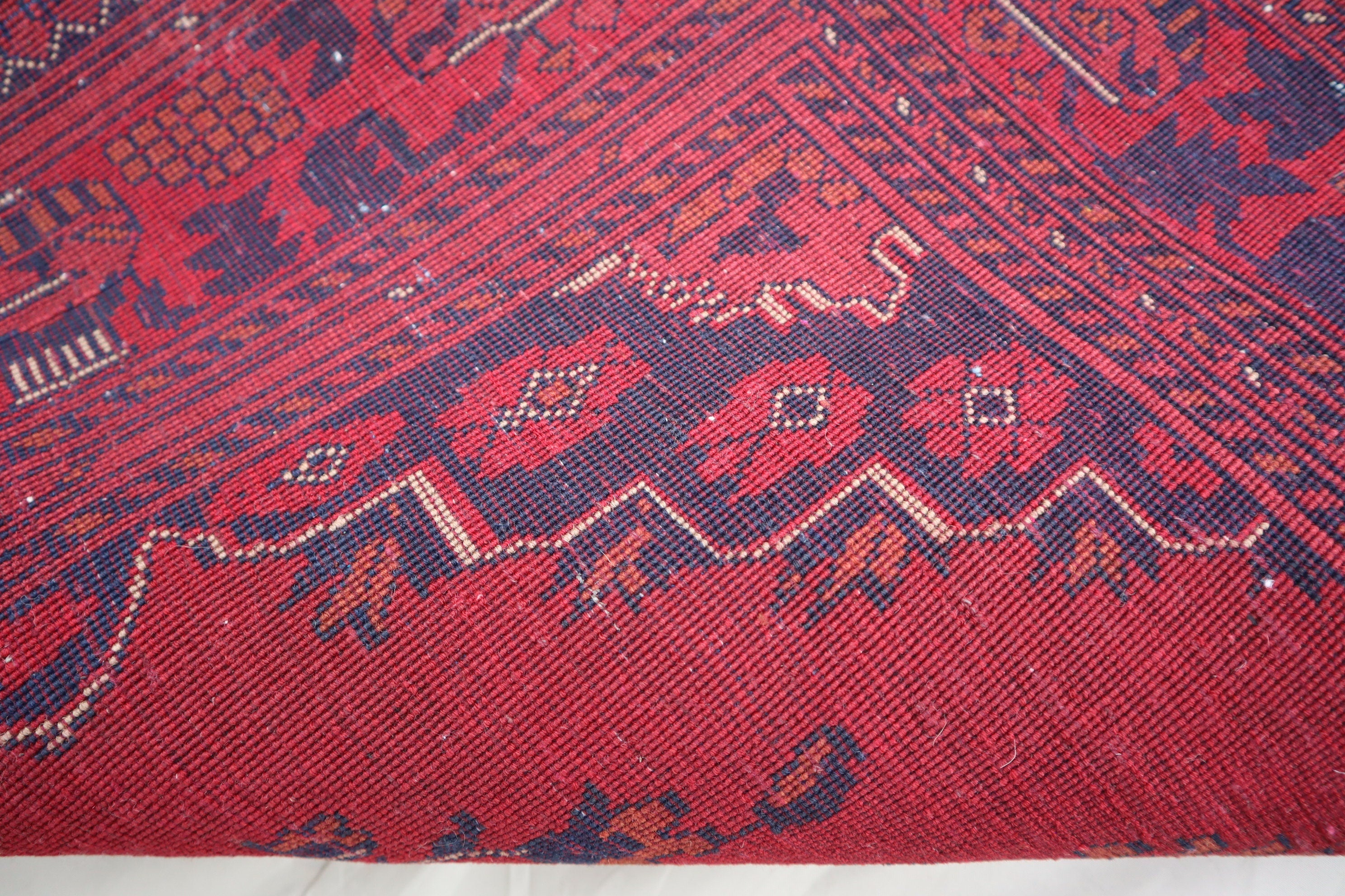 Exquisite 3'4x4'9 Red Belgic Afghan Hand-Knotted Wool Area Rug for Home Decor