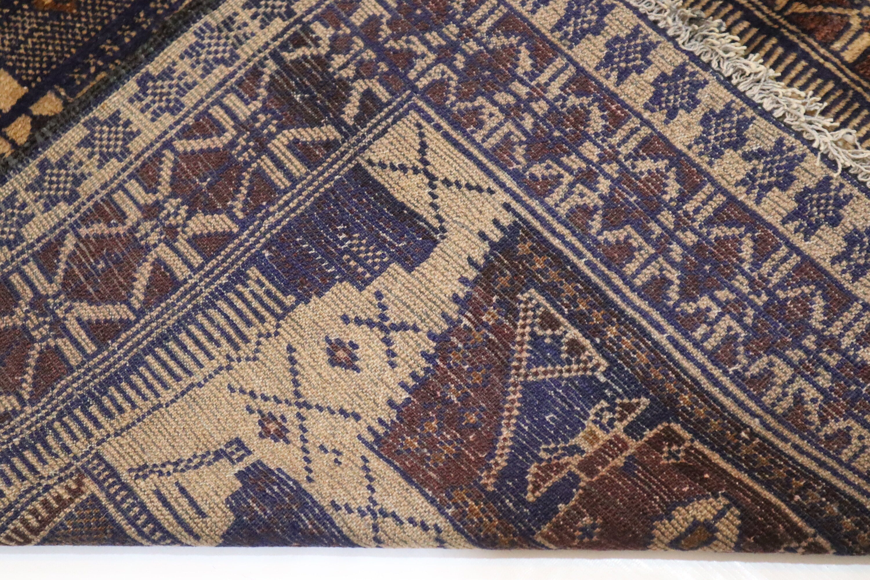 Hand-Knotted Vintage Afghan Prayer Rug - Soft Wool, Organic Dyes, 3x5 Feet