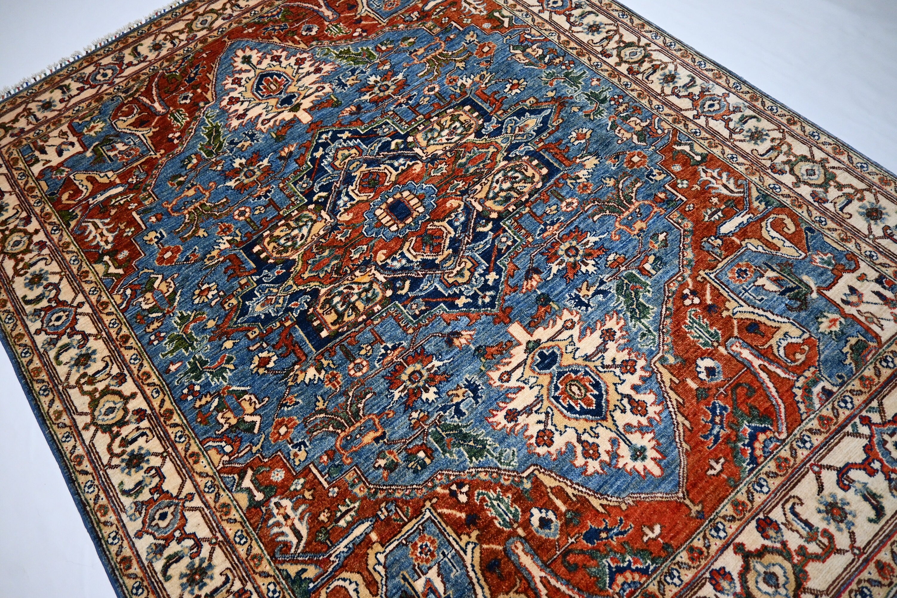 Exquisite 6x8 Afghan Super Fine Turkish Heriz Wool Hand-Knotted Oriental Area Rug