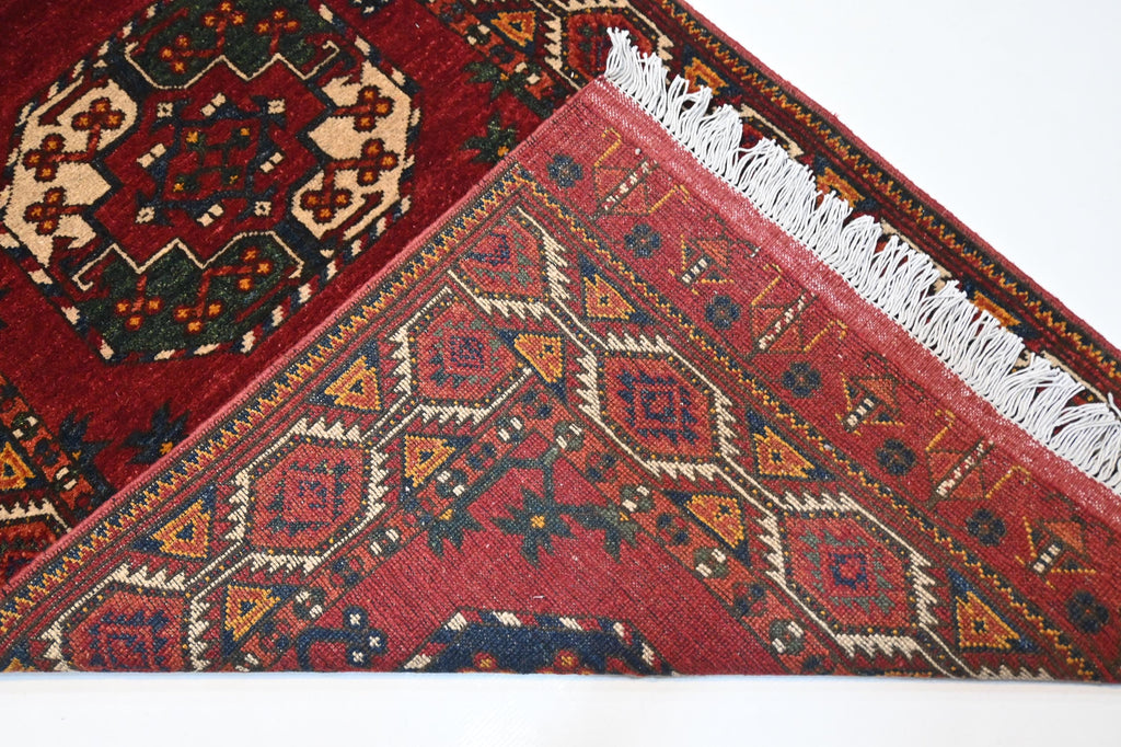 Exquisite 10 Ft Red Tekke Ersari Turkmen Handmade Wool Hallway Runner Rug