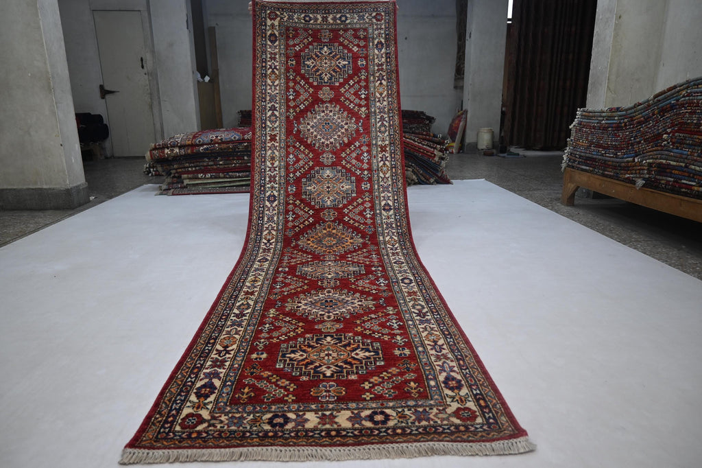 Authentic Afghan Handmade Wool Runner Rug - Tribal Turkmen Kazak Design