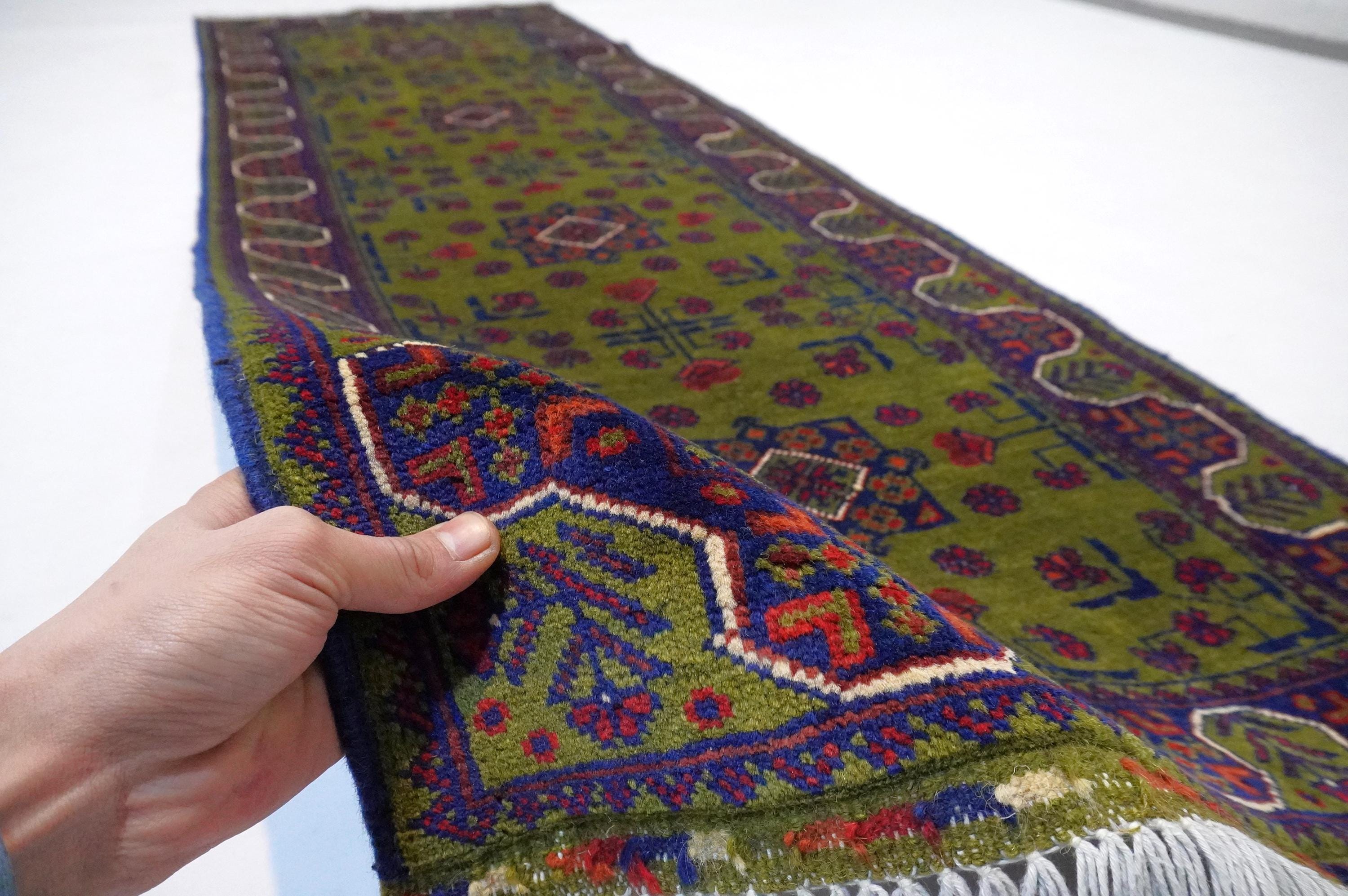 Exquisite Green Bukhara Afghan Hand-Knotted Wool Runner Rug 2'5x6'10 ft