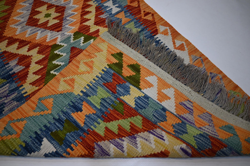 Handmade Afghan Kilim Runner Rug: Geometric Flatweave Wool for Hallways Kitchens