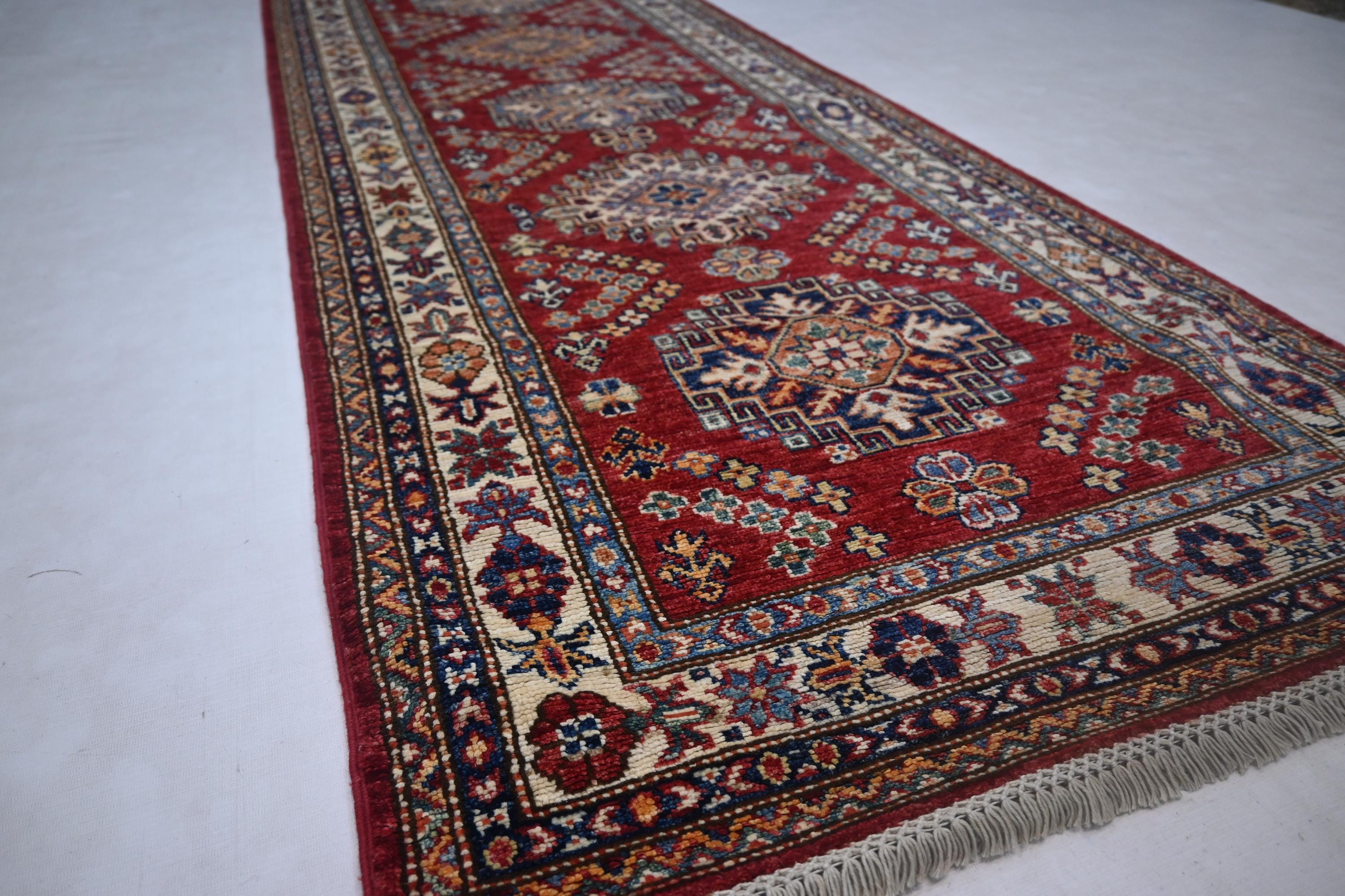 Authentic Afghan Handmade Wool Runner Rug - Tribal Turkmen Kazak Design