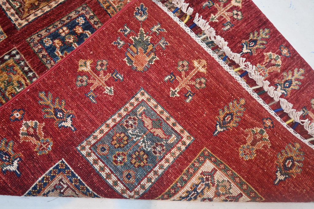 Vibrant Red Bijdar Afghan Runner Rug: 3x10 ft Hand-Knotted Wool Hallway Carpet