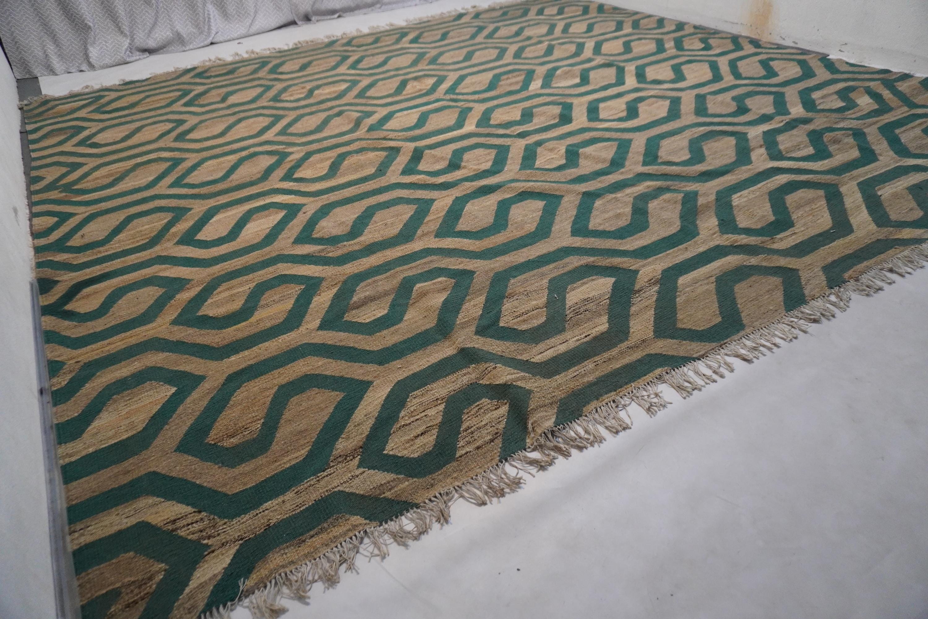 Luxurious 11x11.5 Ft Natural Gray Turquoise Afghan Handmade Wool Kilim Rug