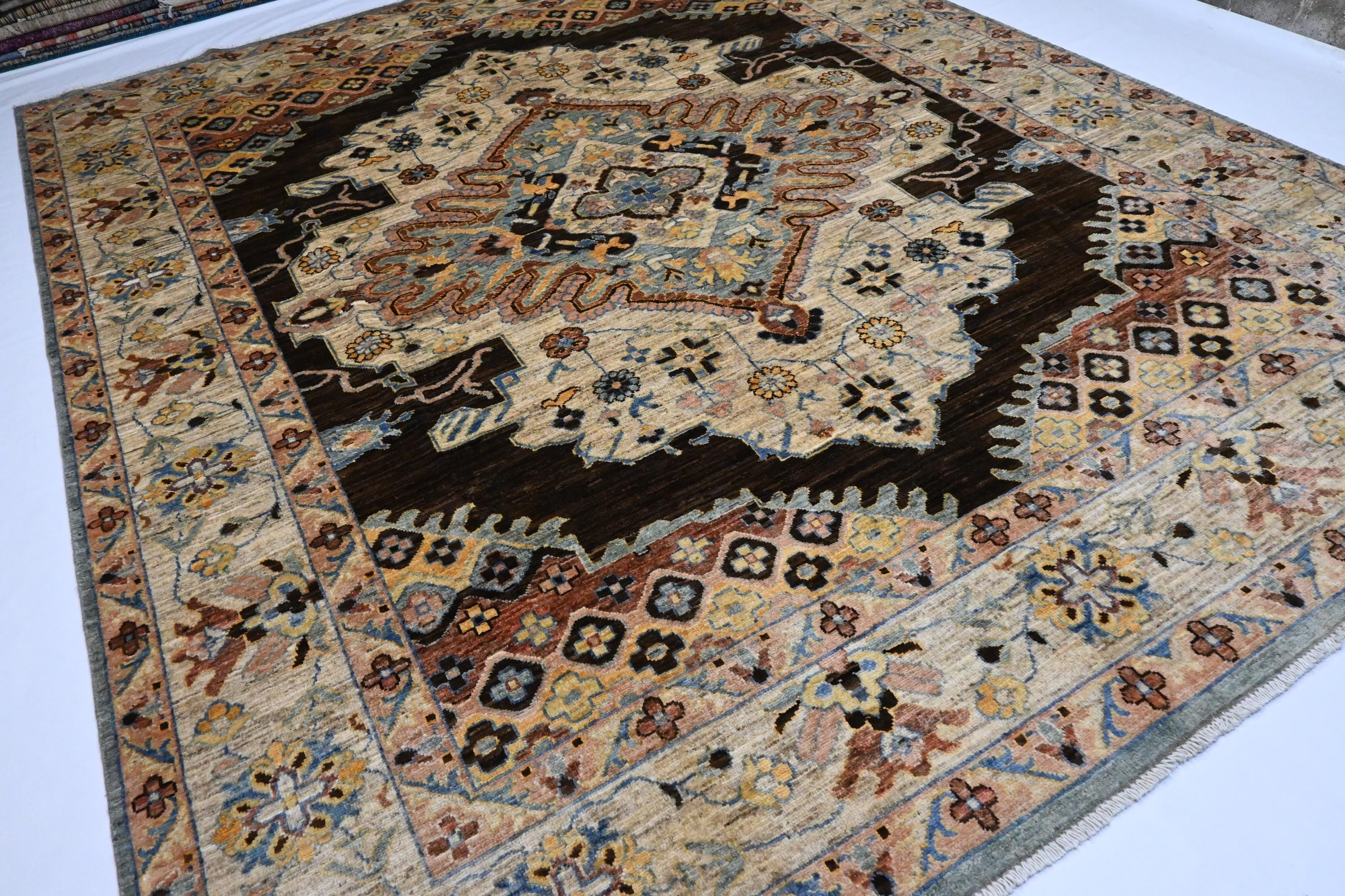 8x10 Handmade Afghan Heriz Wool Rug – Turkmen Medallion, Organic Dyes