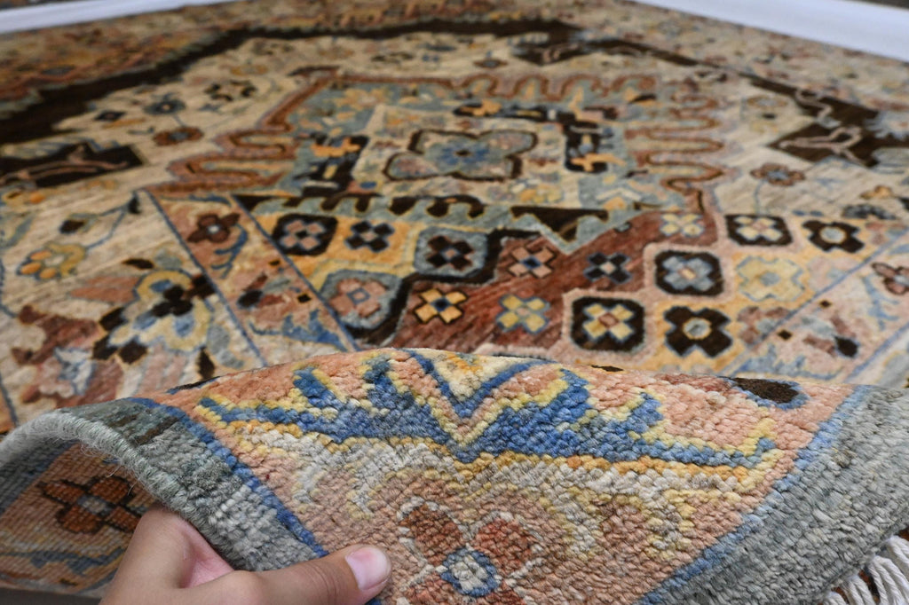 8x10 Handmade Afghan Heriz Wool Rug – Turkmen Medallion, Organic Dyes