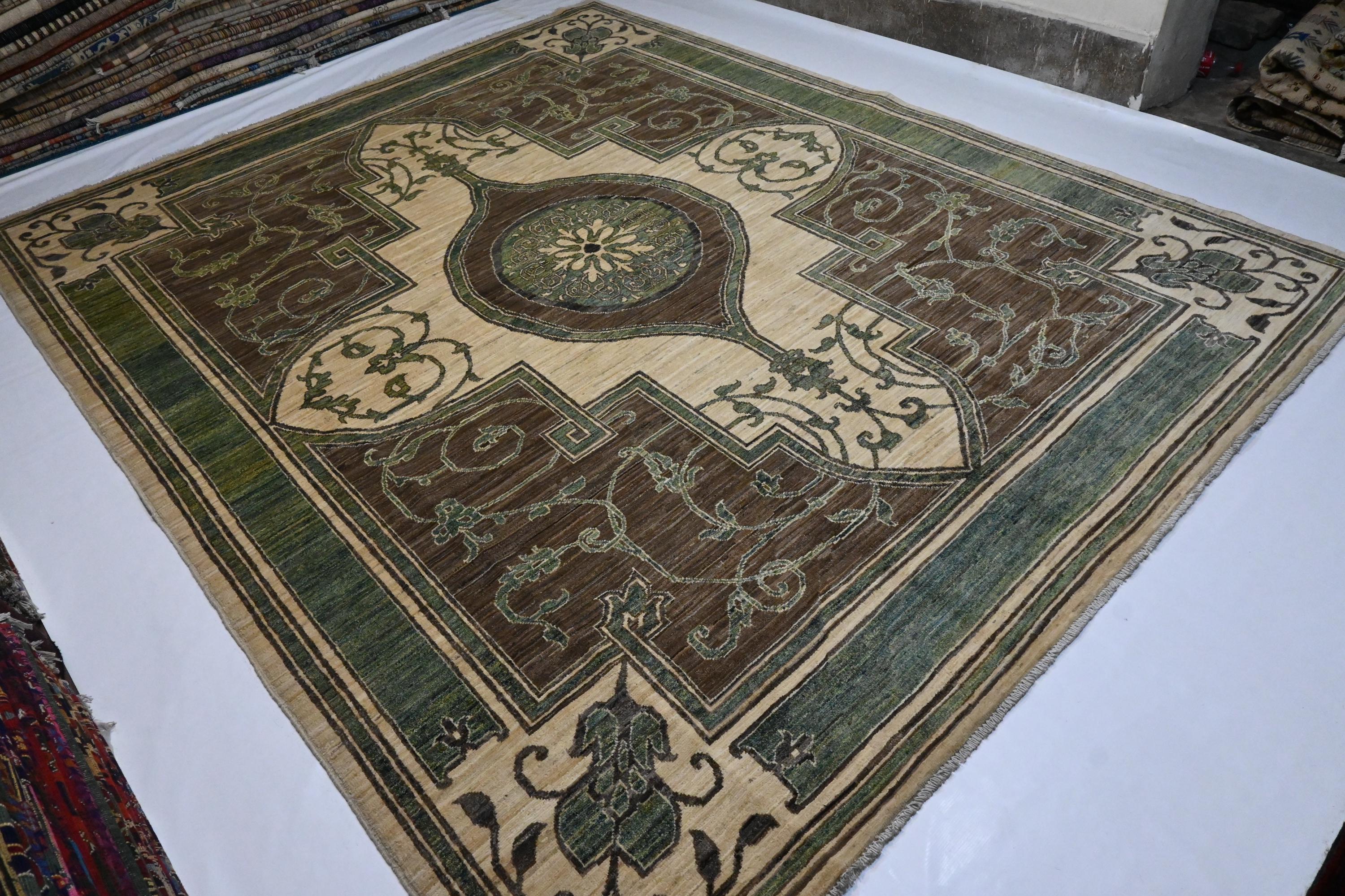 Exquisite 8x10 Hand-Knotted Afghan Khotan Wool Rug - Natural Dyes